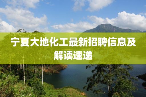 宁夏大地化工最新招聘信息及解读速递