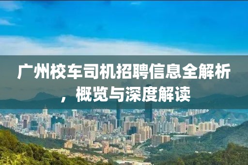 广州校车司机招聘信息全解析，概览与深度解读